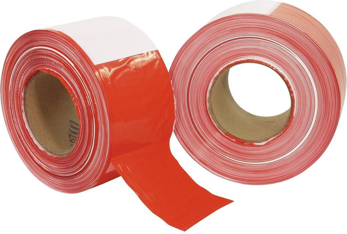 Markeerlint - Afzetlint - Lint - Marking Tape - Rood Wit - Lengte 500 meter x 75mm