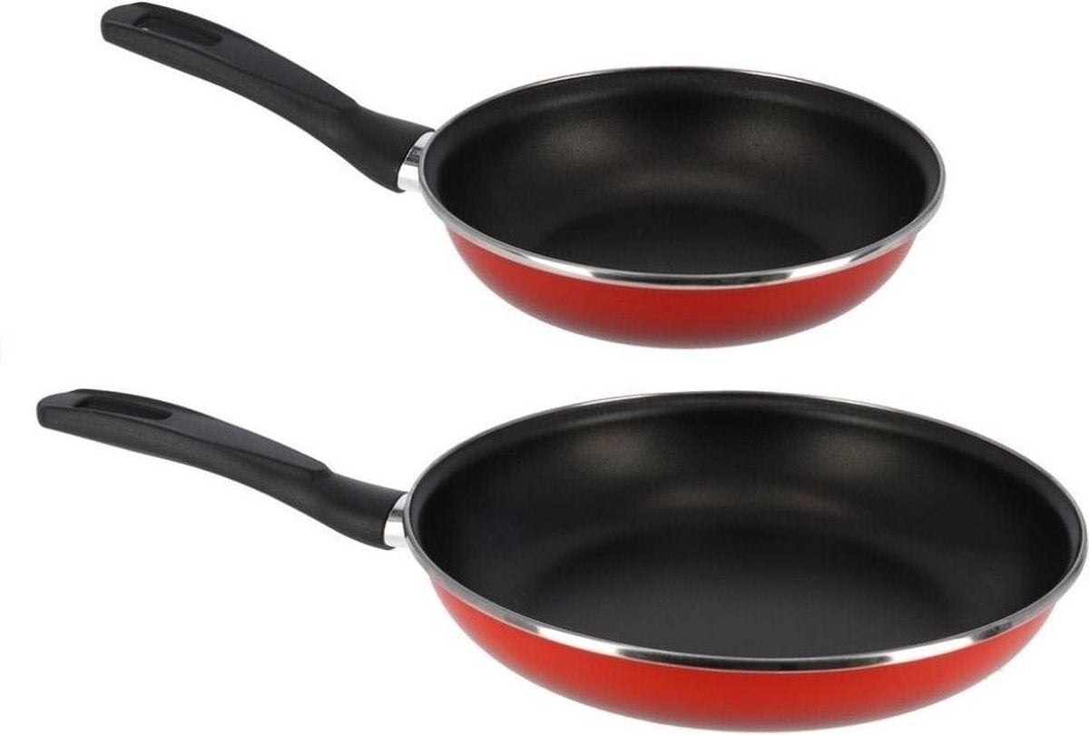2x formaten koekenpannen set rood Merida - 26 en 30 cm diameter - Braadpannen/bakpannen