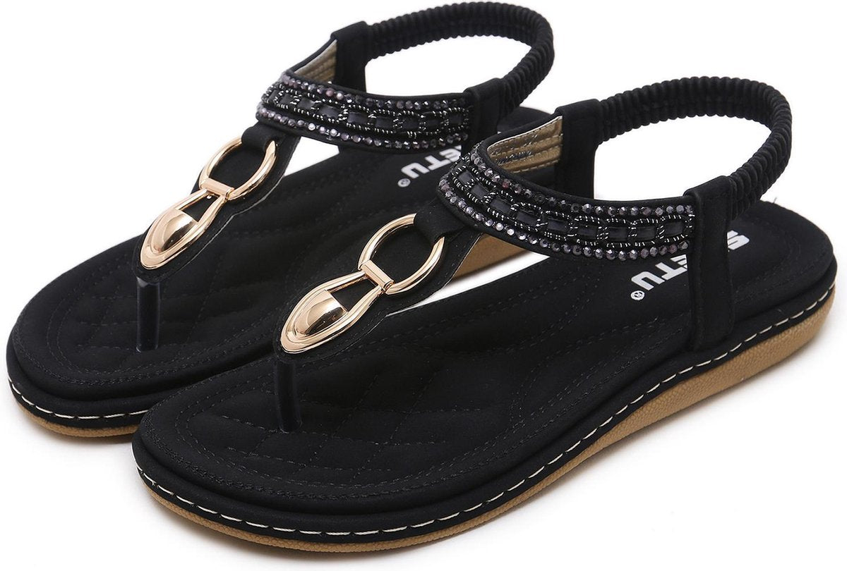 Sandalen - Dames - Somme Bohemian - Met Zacht Voetbed - Zwart - Maat 40