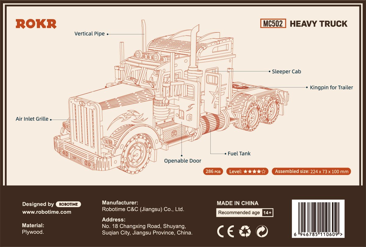 Robotime 3D puzzel modelbouw pakket Heavy Truck MC502