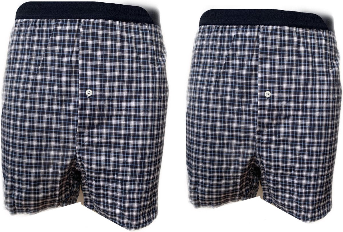 Embrator 2-stuks mannen Boxershort geruit blauw/wit/lichtblauw 4XL