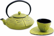 Theepot - Gietijzer theepot + kopje met onderzetter - Gietijzeren theepot - Dragonfly - 800 ml - Groen