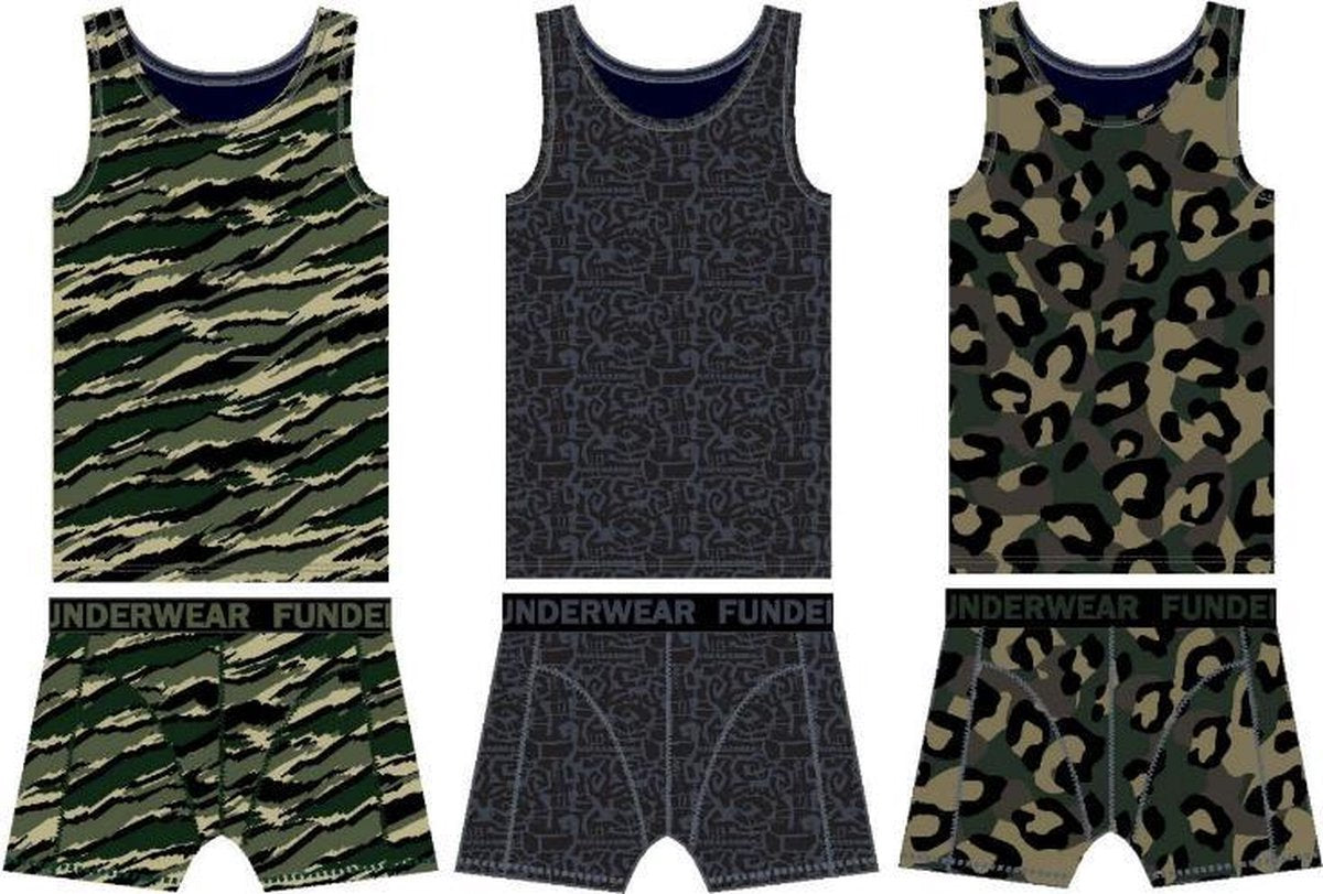 Funderwear - kleuter/kinder/tiener - Ondergoed sets - jongens - Safari - 2+1 = 3 sets - maat 104/110