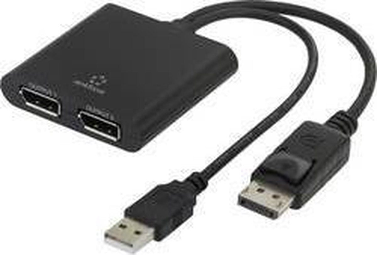 Renkforce RF-4758087 DisplayPort Adapter [1x DisplayPort stekker - 2x DisplayPort bus] Zwart 20.00 cm