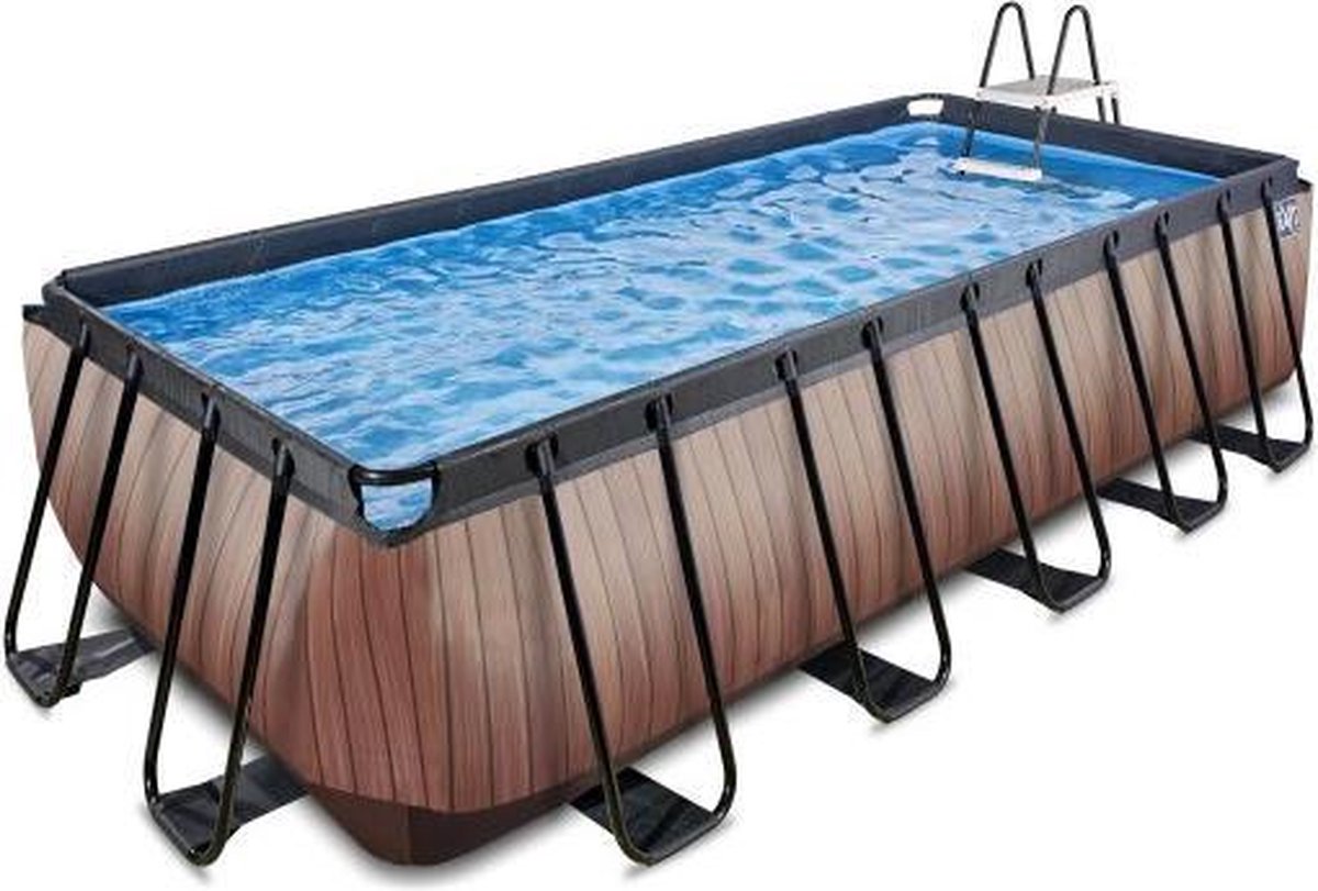 EXIT Wood zwembad 540x250x122cm met zandfilterpomp - bruin