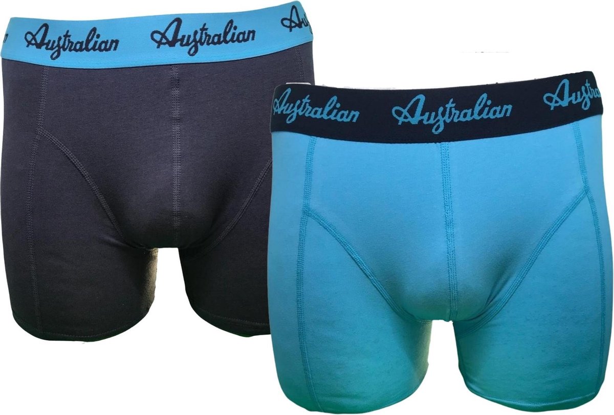 2 stuks Australian Boxershort - Katoen - licht blauw/Grijs M
