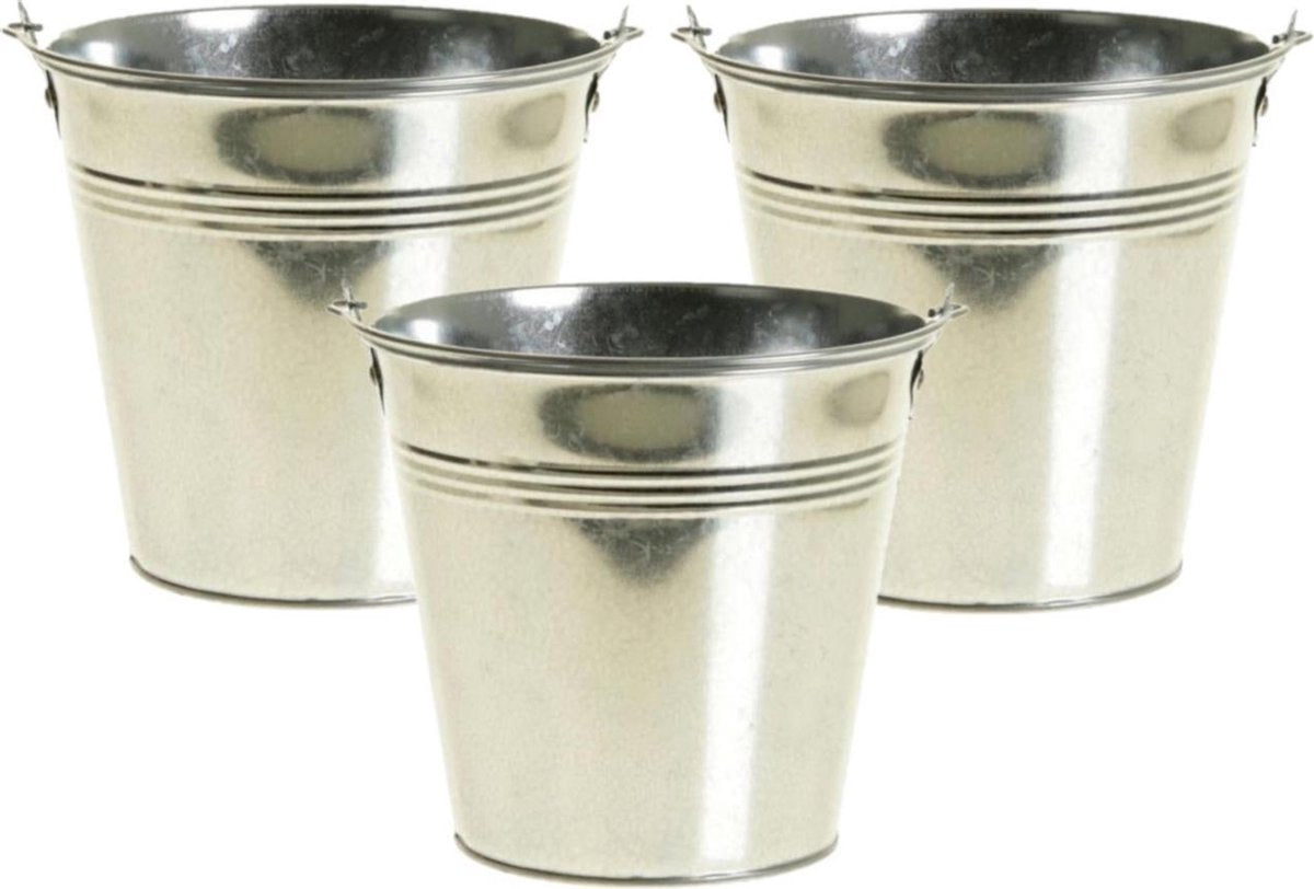8x stuks zinken emmertje/bloempotje zilver 9 cm - Zinken emmertjes - Bloememmertje - Mini Decoratie emmer