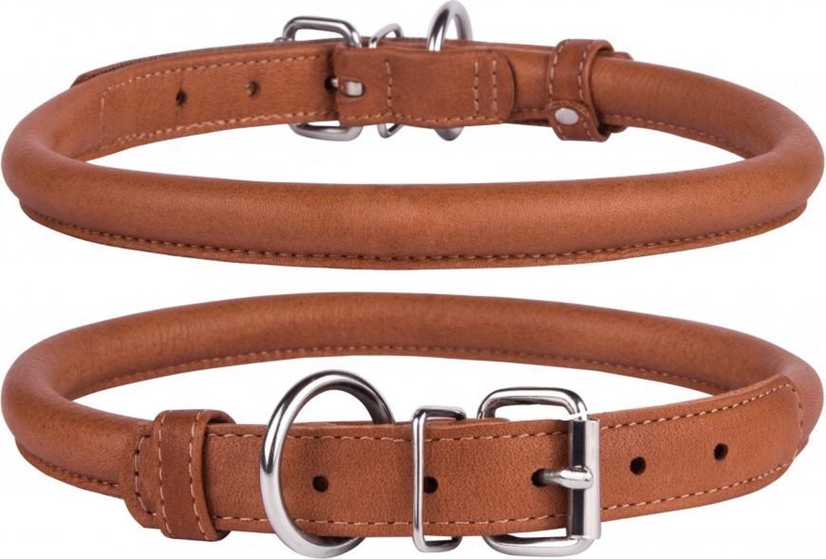 Collar Soft - Ronde leren halsband -  Bruin - Maat M