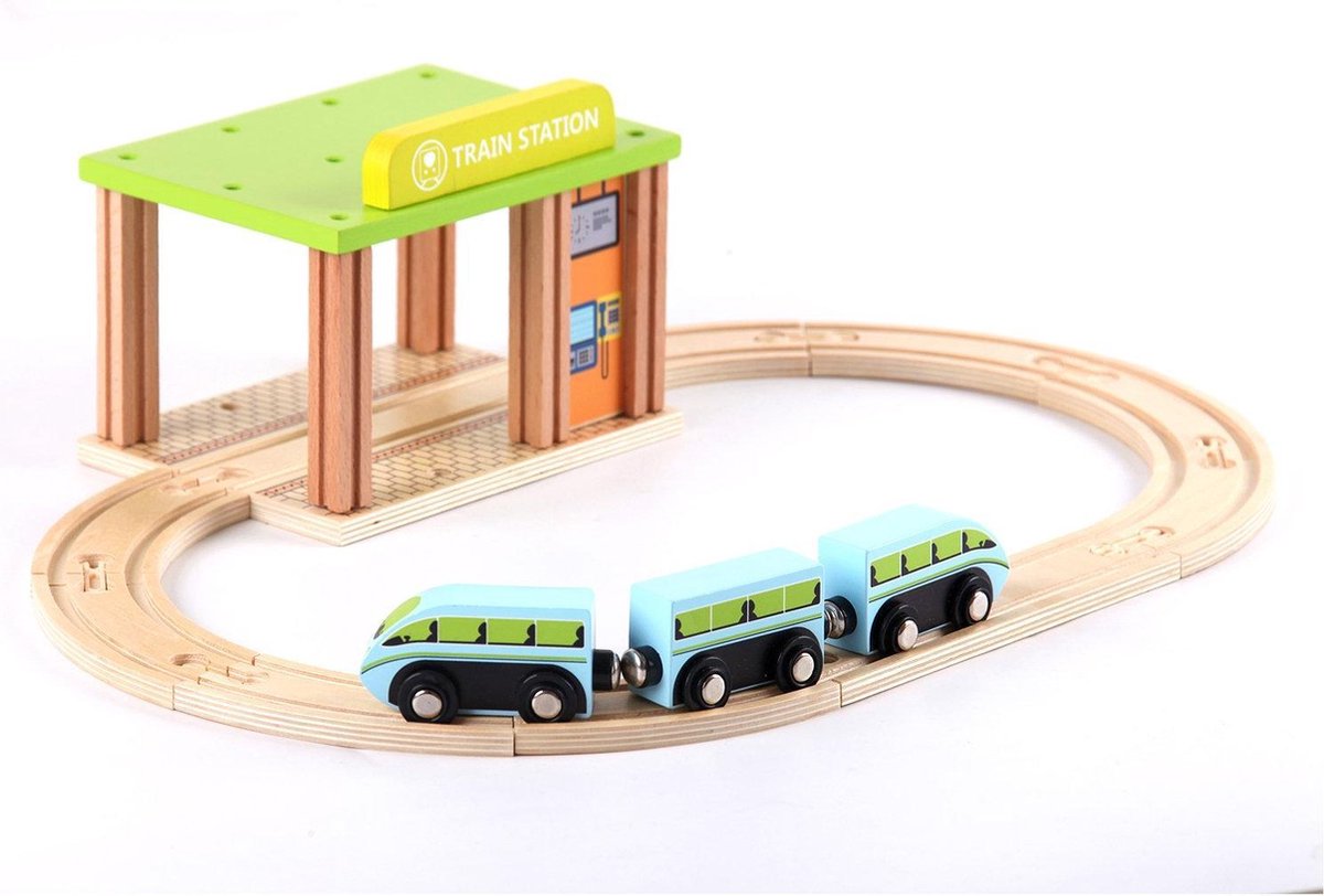 LOEF - Treinstation voor brio - houten speelgoed - 42 onderdelen - past op brio