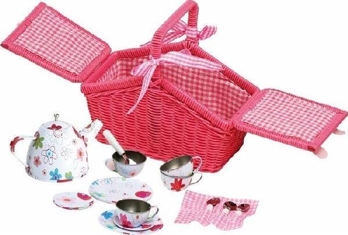 Roze picknickmand met serviesje