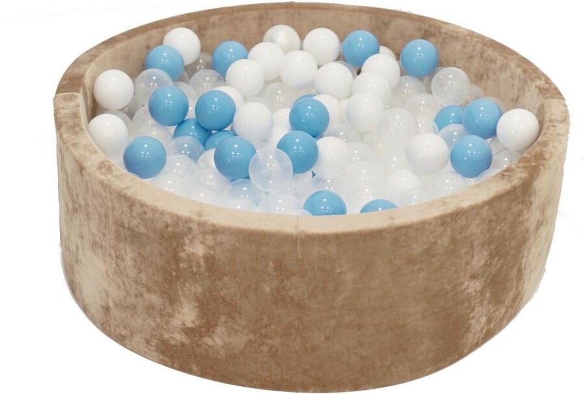 Velvet Ballenbak Goud 90x40 met 250 ballen Babyblauw