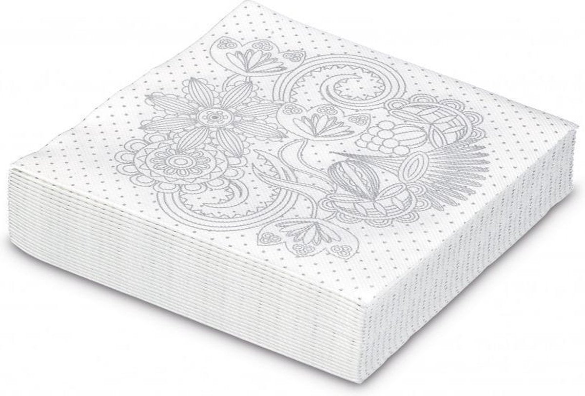 GALA Servetten - Mia White Silver - 40x40cm - 25 Stuks - Dessin