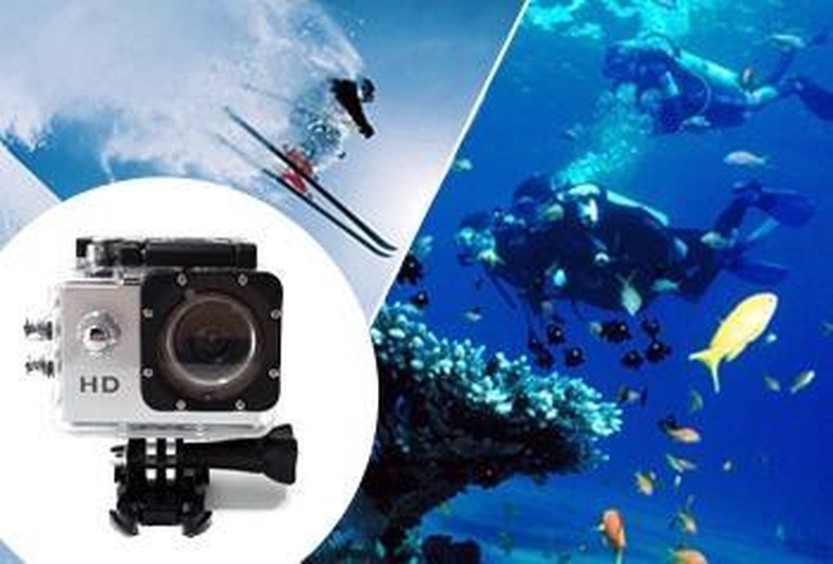 Sport HD 1080P Action Camera – Zilver – Inclusief Waterdichte Behuizing – Voor foto’s en video’s