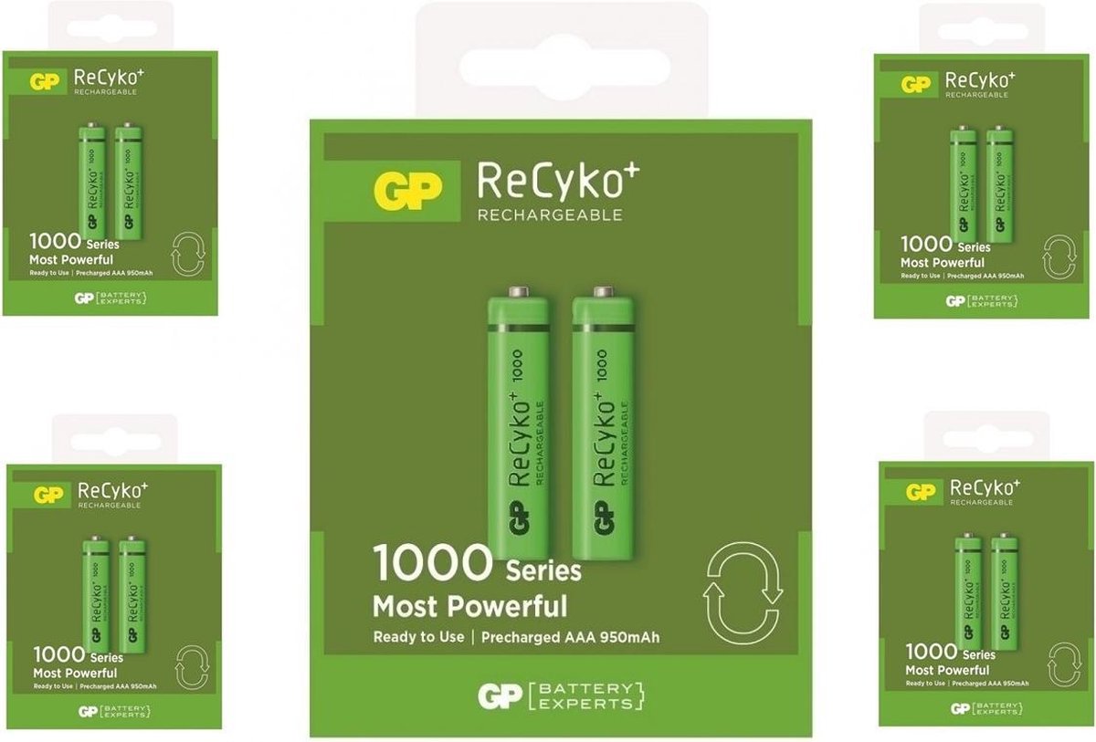 10 Stuks (5 Blisters a 2st) - GP R03/AAA GP ReCyko+ 1000 Series 950mAh oplaadbaar