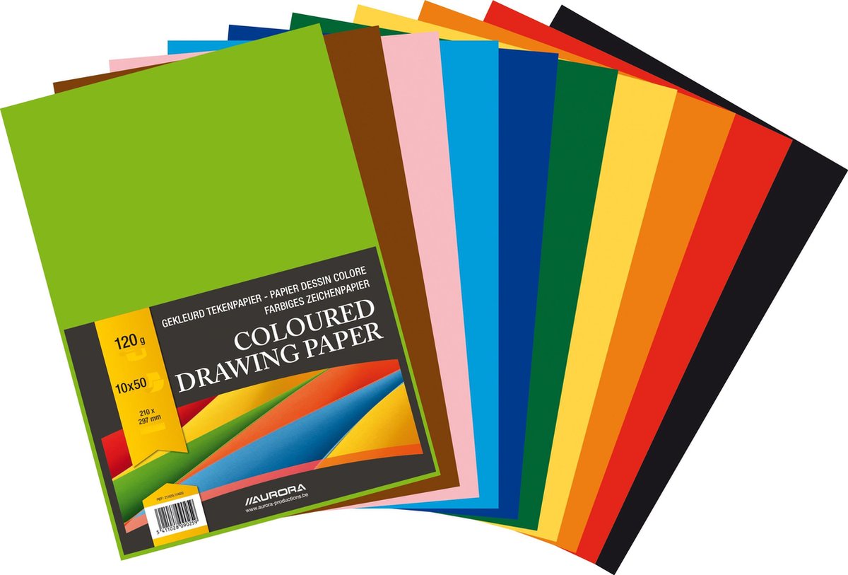 Tekenpapier A4 120 grams 10 kleuren 500 vel