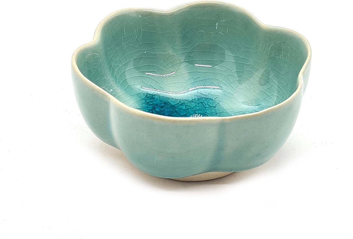 Tapas schaaltjes - Snack schaaltjes - Handgemaakt en geschilderd - Turquoise 9 cm (4 stuks)