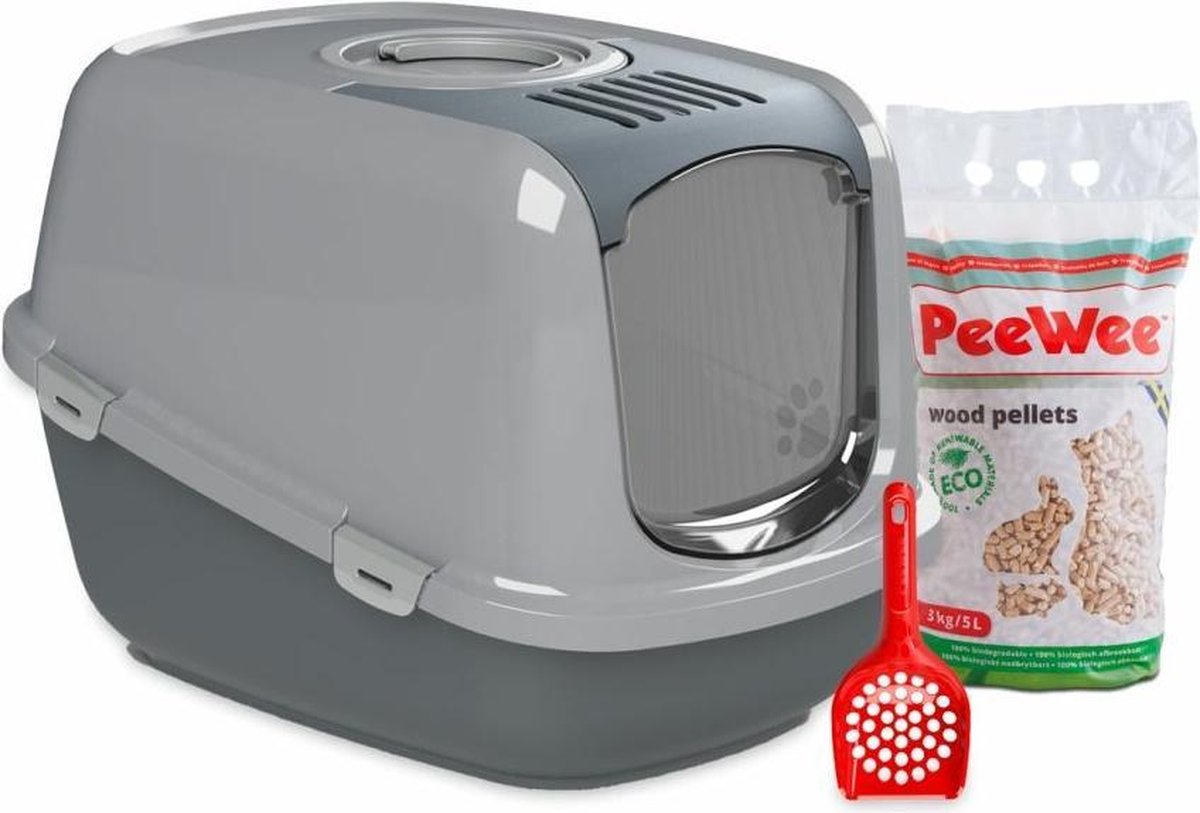 PeeWee XXL kattenbak EcoDome Startpakket Antraciet/Grijs - 66