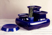 Miaustore grote keramische fontein set - drinkfonteinen - voerbak - drinkbak - kattengras - blauw - 3
