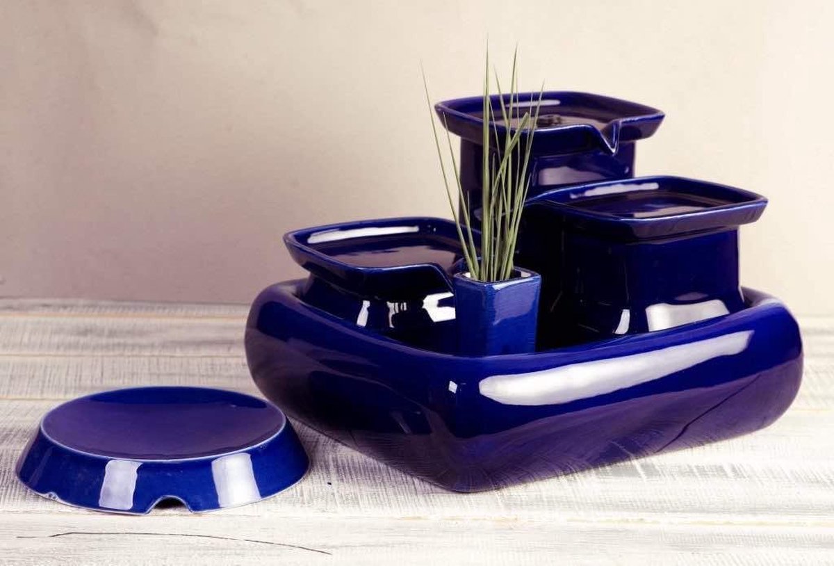Miaustore grote keramische drinkfontein - drinkfonteinen - blauw - waterbak - keramisch - 3.4L - katten en honden - geen filter nodig