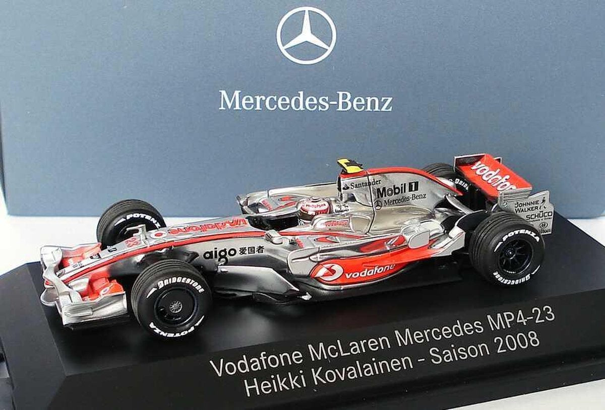 Vodafone McLaren Mercedes MP4-23 Heikki Kovalainen - Saison 2008 (Zilver) (10 cm) 1/43 Minichamps - Modelauto - Schaalmodel - Model auto - Miniatuurautos - Miniatuur auto - Max Verstappen - Race auto wagen
