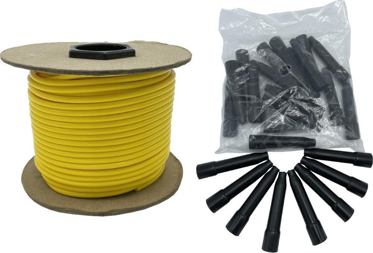 Lang Springtouw - op Rol 50 meter - incl 24 Handvatten - GEEL