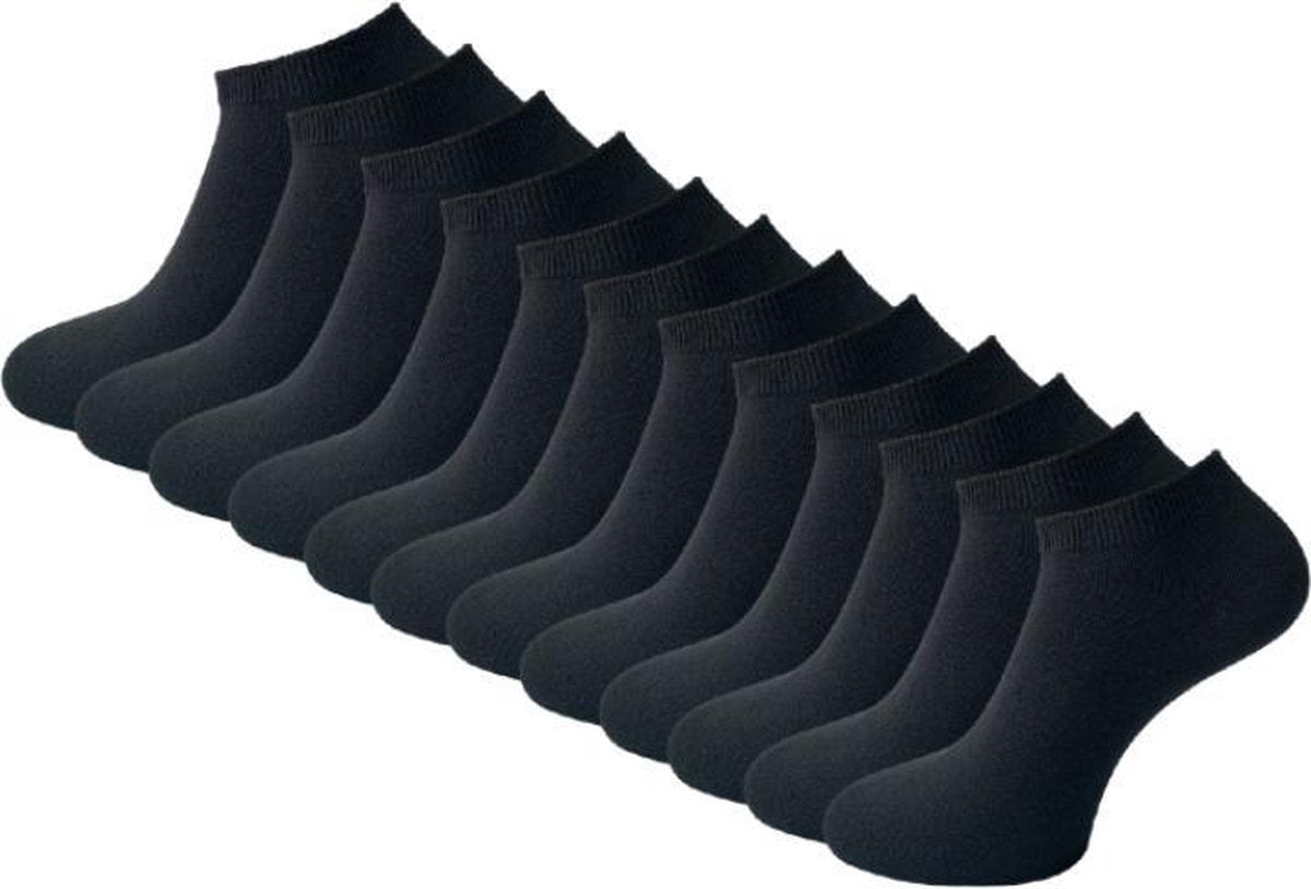 12 paar Sneakersokken - SQOTTON - Naadloos - Zwart - Maat 39-42