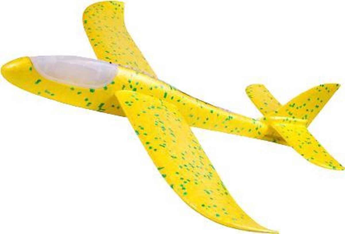 Zweefvliegtuig met verlichting Geel XL - EXTRA GROOT wegwerp vliegtuig foam - Speelgoed vliegtuig - stuntvliegers - vliegtuig kinderen - buitenspeelgoed - Vliegtuig van verhard foam