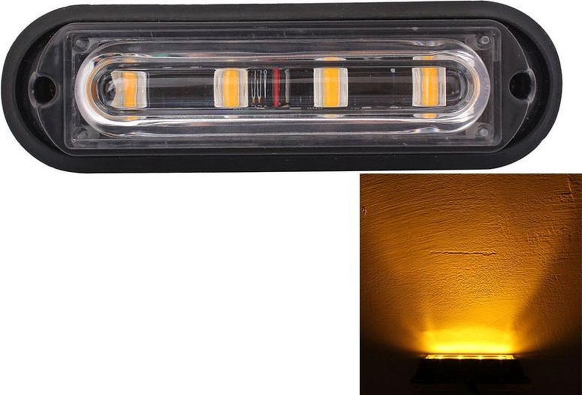 12 W 720LM 4-LED geel licht 18 flitspatronen Auto Strobe Emergency Warning Light Lamp
