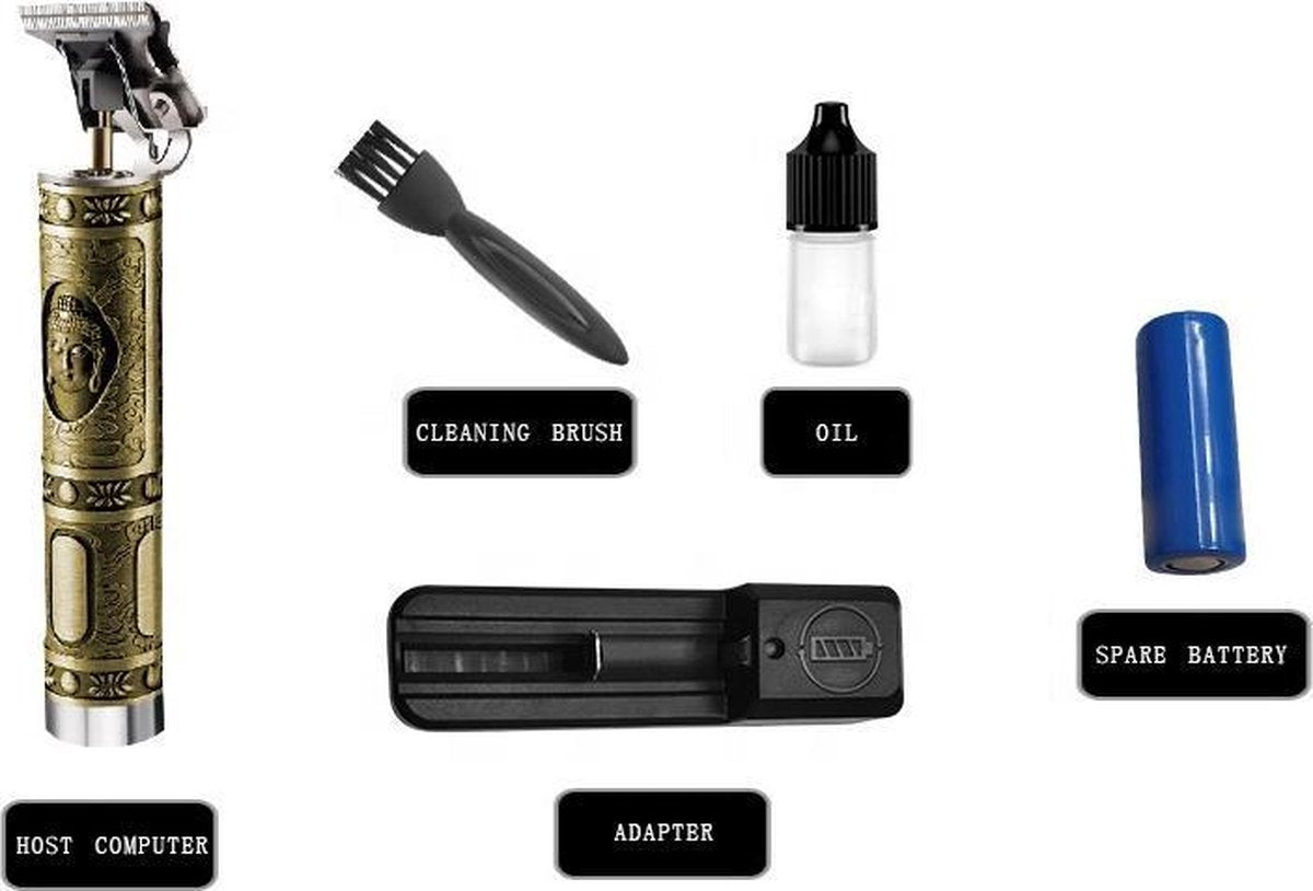 Kemei KM 1974A - Luxe Tondeuse - Professionele   Trimmer -  Boeddha  -  Groomer - Scheerapparaat - Baardtrimmer - Precisietrimmer - Haarstyling - Haartrimmer - Goudkleurig - Buddha - Draadloos - Inclusief 4 opzetkammen & Olieflesje  HSM PLUS