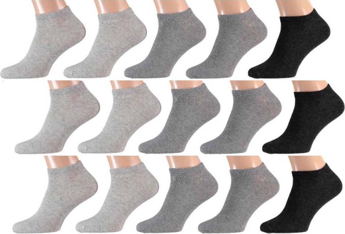 Sneakersokken - Katoen - Multipack - 15 Paar - Grijs Mix - Maat 36-41