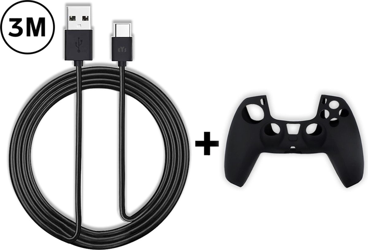 EYSLife PS5 Oplaadkabel - 3 Meter - High Speed - Inclusief Controller Beschermhoesje - PlayStation 5 Oplaadstation - Dualsense - PS5 Accessoires