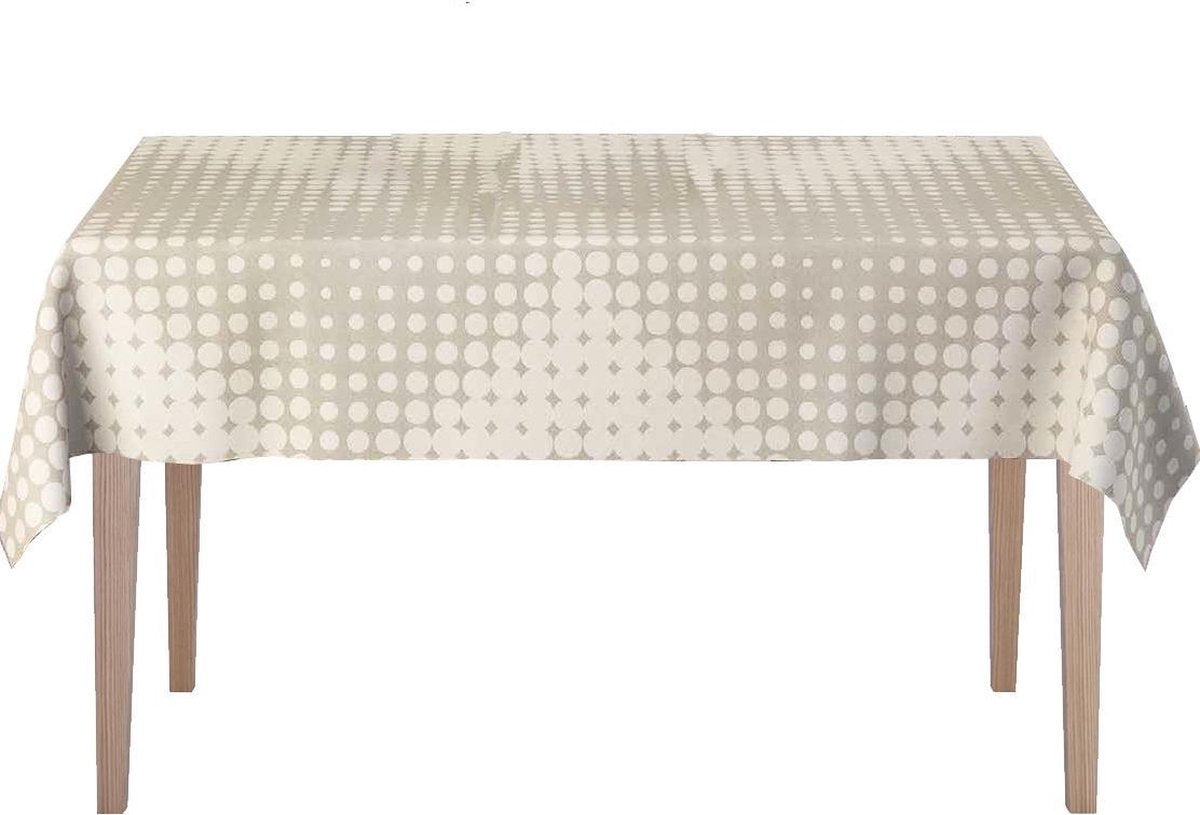MixMamas Tafelkleed Gecoat Hippe Stippen- 140 x 250 cm- Beige