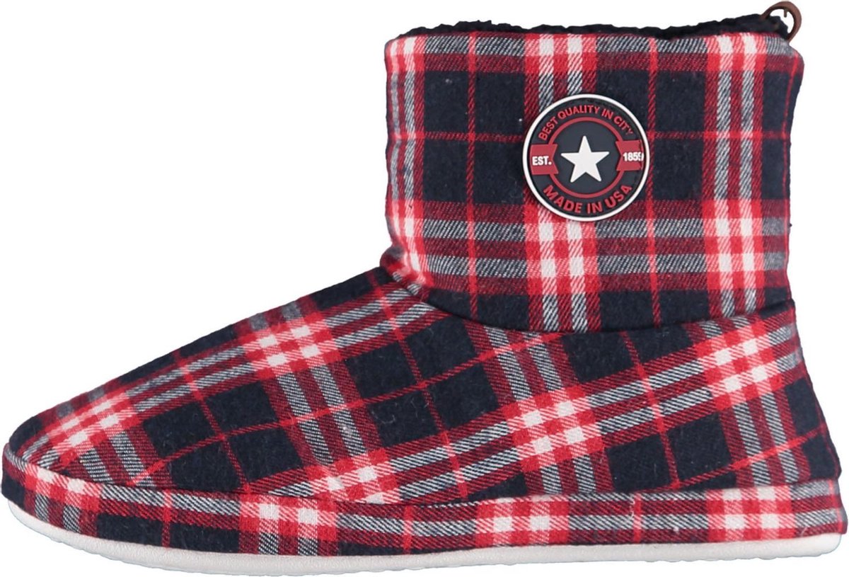 Apollo Jongens Pantoffels Geruit - Blauw/Rood - Maat 33/34