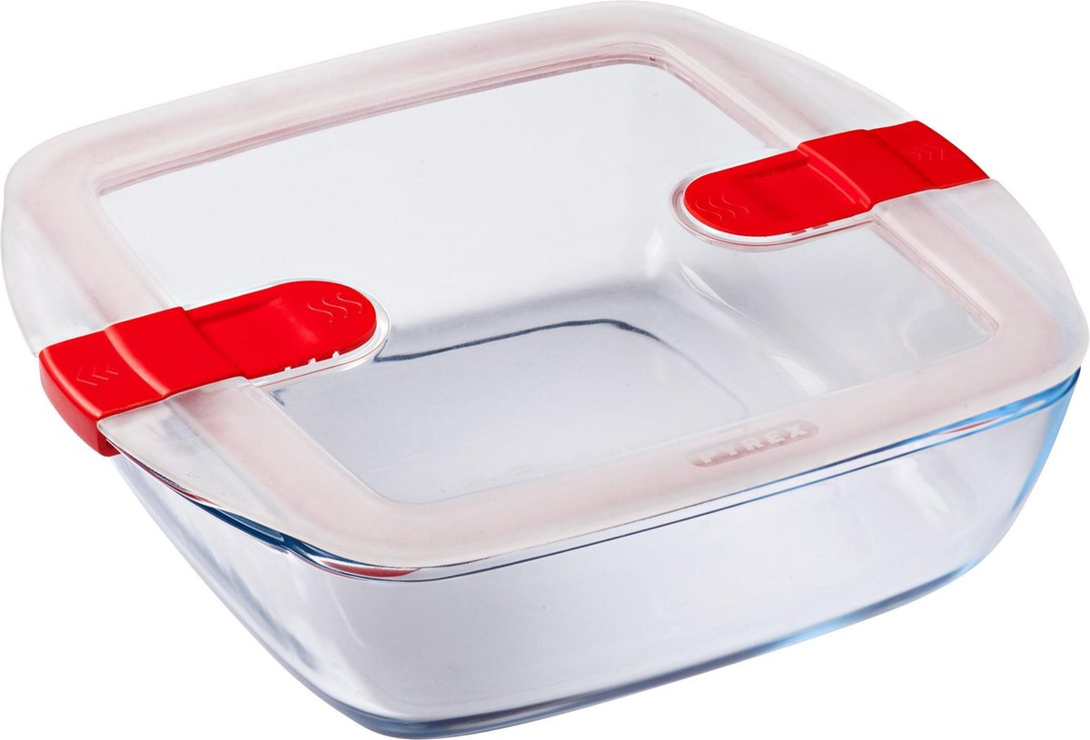 Pyrex - Cook & Heat Voedelcontainer Vierkant met Deksel 25 x 22cm - Transparant