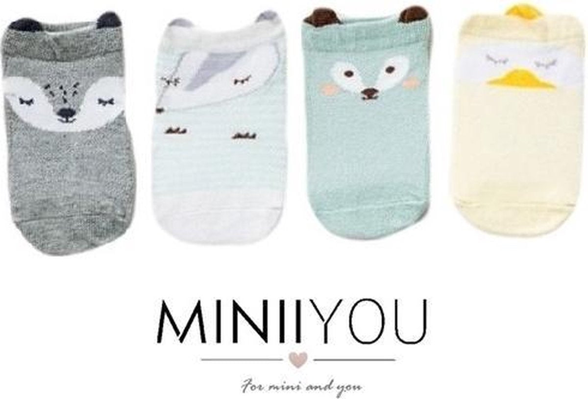 MINIIYOU - 4 pack baby jongens sokken vosje  (6-18 maanden) - enkelsokjes