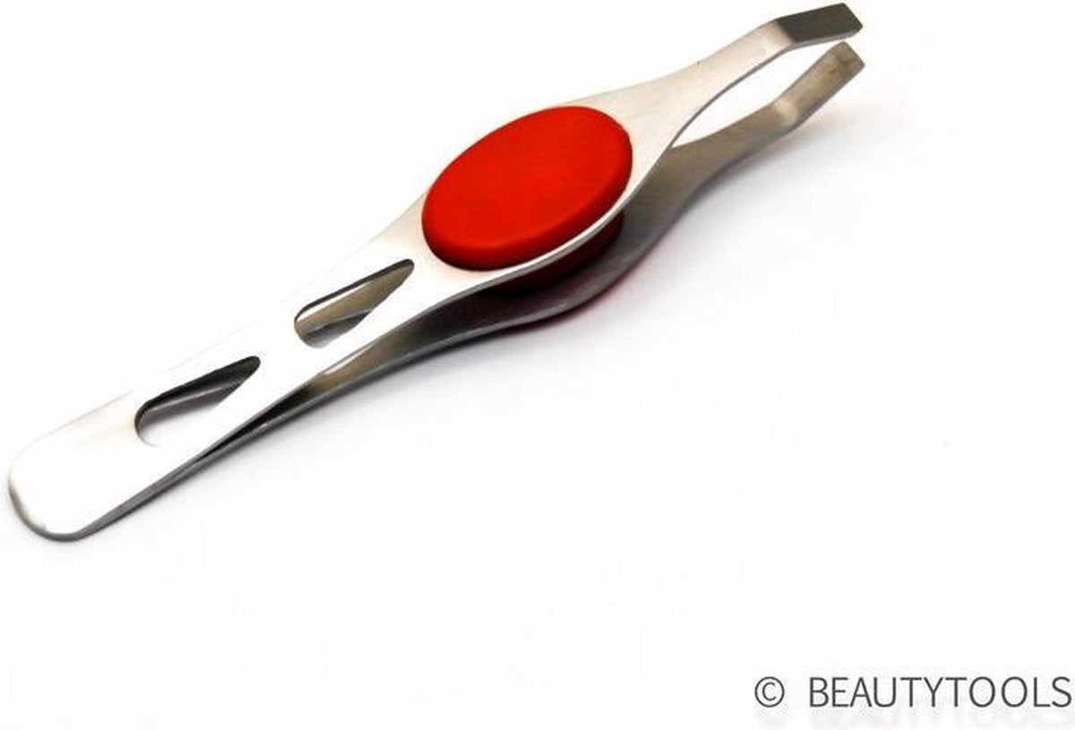 Beautytools Professional Epileer Pincet/ Tweezer Voor Wenkbrauwen: Red Rubber - Stevige Rechte bek - (BT-1000)