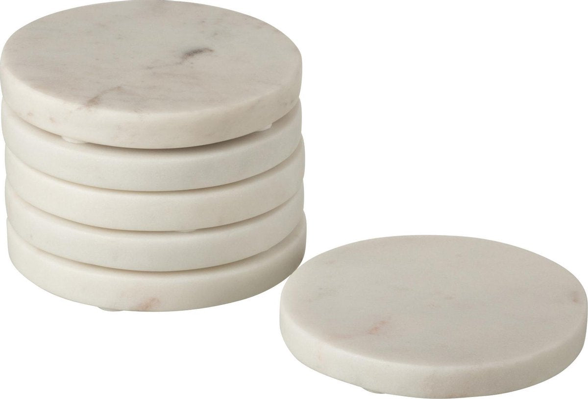 J-Line Onderzetter 6Delig Marmer Rond Wit