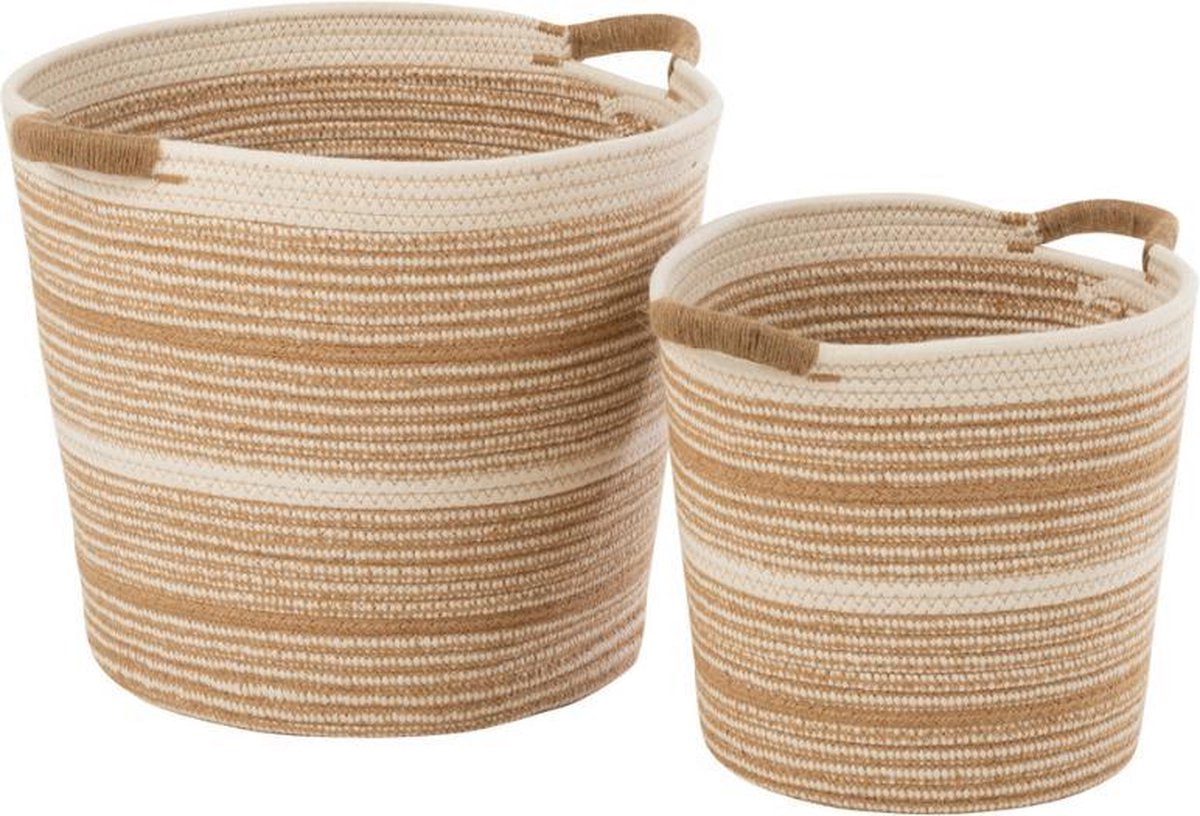 Dulaire Katoen/Jute Mand Met Handvat Wit Beige Modern 2 st. - Ø 38 cm