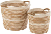 Dulaire Katoen/Jute Mand Met Handvat Wit Beige Modern 2 st. - Ø 38 cm