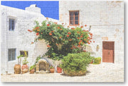 Charmante bloemenstraten van de oude stad op het eiland Naxos