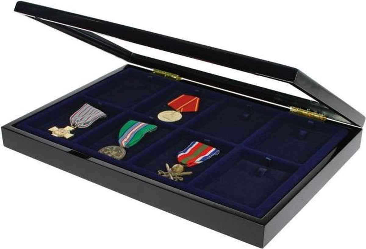 SAFE Elegante lakhouten vitrine geschikt voor medailles en spelden - 380 x 260 x 45 mm