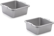 2x stuks afwasteil/afwasbak vierkant zilver 8 liter kunststof - camping/handwas - multi-functionele teiltjes