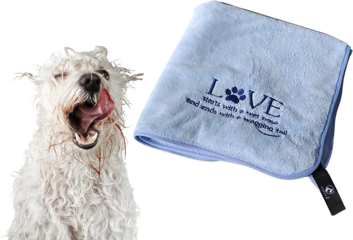 Pepets© – Hondenhanddoek – Honden Handdoek – Microvezel Handdoek – Handdoek Hond – Hondendeken – Droogdoek Hond – Dierendeken – Absorberend – 100*50CM – pastelblauw - GRATIS zonnebril