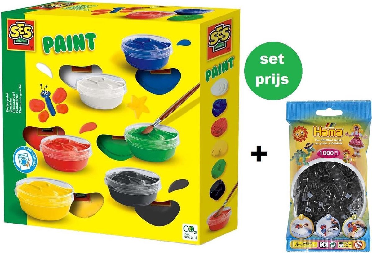 Ses 00361 Plakkaatverf + 1000 zwarte strijkkralen (combi-deal)