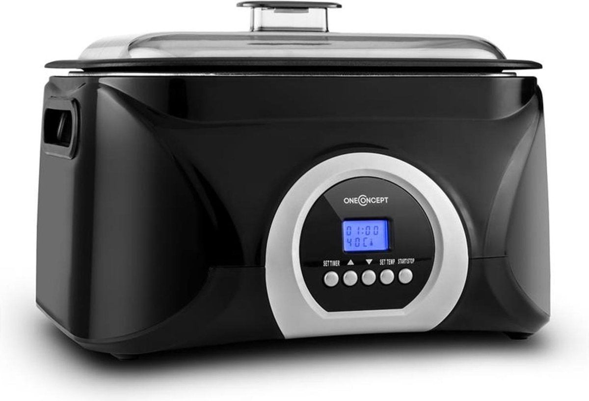 OneConcept Sanssouci Sous-vide Sudderpan Slow Cooker 5 liter - 300 W - bedieningspaneel met LED-Display - zwart / zilver