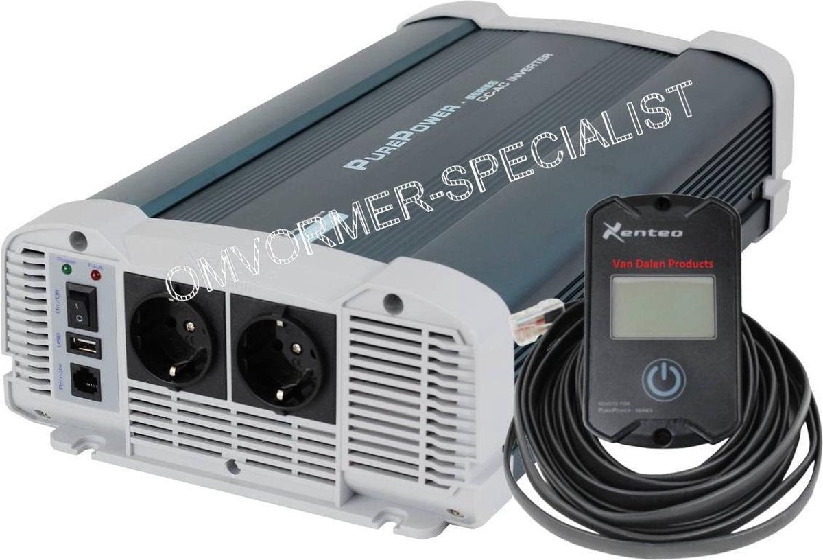 Omvormer Zuivere Sinus 1500W - 12V mét Afstandsbediening