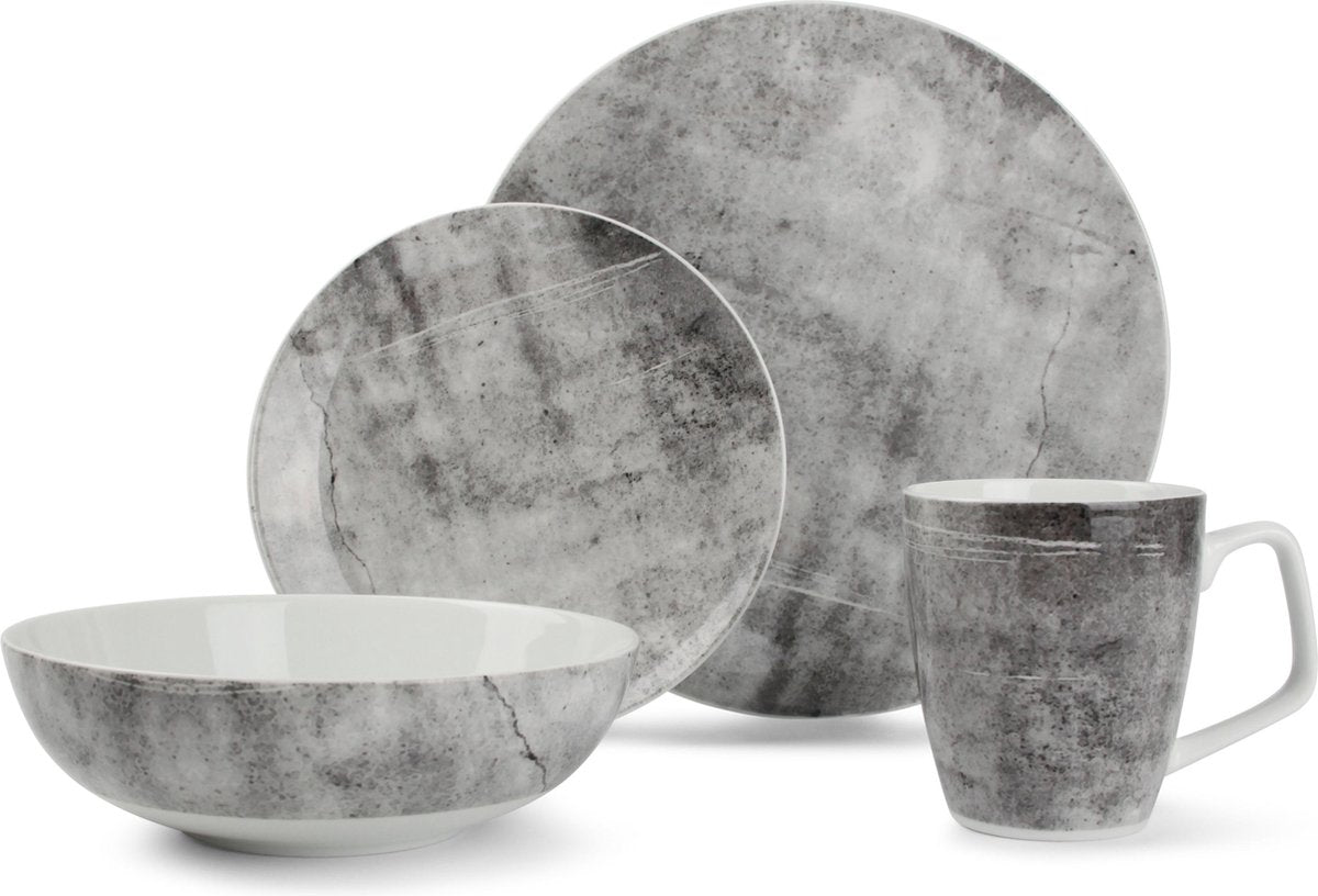 S&P Emperador Stone Serviesset - 4 persoons - 16 delig - Vaatwasserbestendig