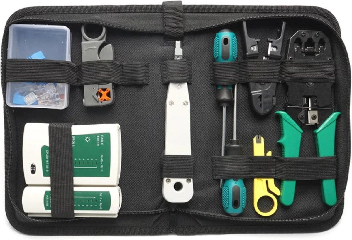 Netwerk Starter En Tester Set – Complete Netwerkstarter – RJ45/RJ11/Cat5/Cat5e/Cat6 – Netwerkset – Kabeltester Met UTP Krimptang – Inclusief Opbergetui