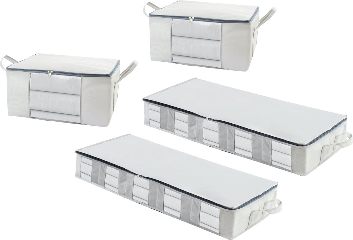 Opbergtas en Organizer voor Kleding en Dekbed – Opbergbox - Set van 4 - 2x 66L - 2x 68L- Opvouwbaar - Opbergzak - Grijs