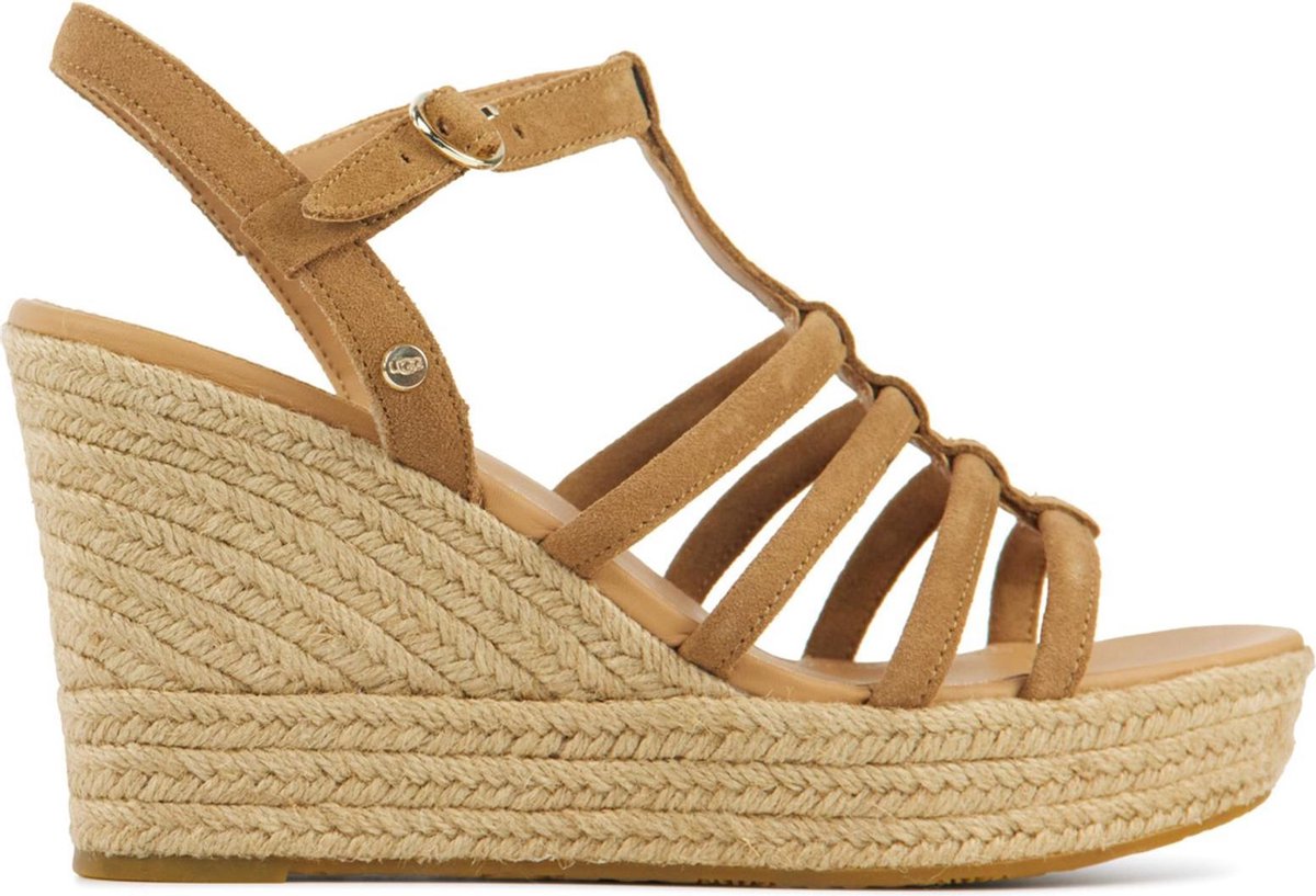 UGG Vrouwen Leer Espadrilles / Damesschoenen Sleehak - Gesp sluiting -  Cressida suede - Cognac - maat 42